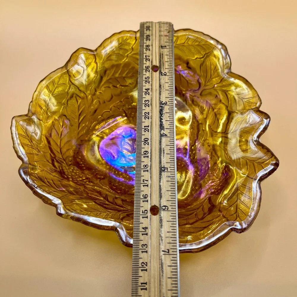 VTG Indiana Blackberry Yellow Carnival Glass Bowl Iridescent MCM Collectible